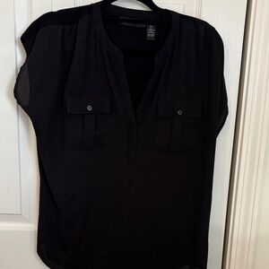 INC International Concepts Black Blouse with Pocket Details